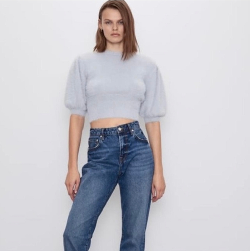 Zara Puffer Ballon Sleeve Knit soft Sweater Top Lilac Size Small